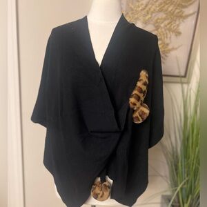Black Shawl with Leopard Print Accents